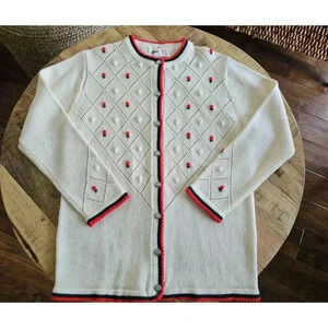 Duet Vintage Cardigan Embellished Sweater 60's Women's Size L Christmas Holiday